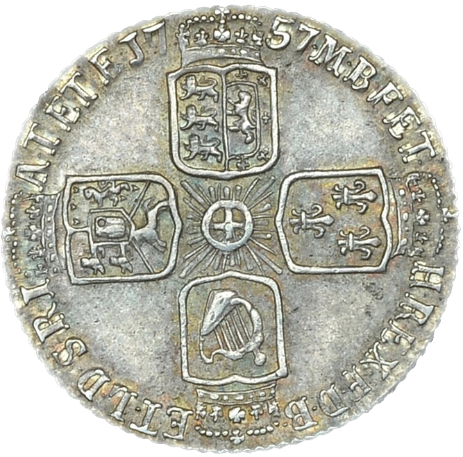 1757 Sixpence Old head Plain in angles S3711 ESC 1762 GEF