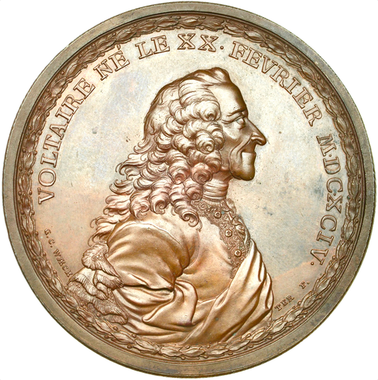 1770 FRANCE Voltaire 58mm copper medal by G.C. Wæchter EF