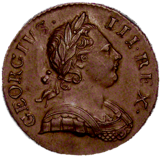 1771 Halfpenny S3774 Ball below spear BMC 898 EF/NEF