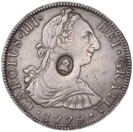 1779 Countermark dollar S3765A ESC 1852 Mexico City mint GVF