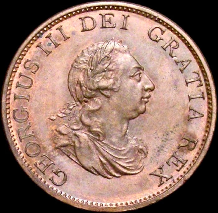 1799 Halfpenny S3774 BMC 1249 6 Gunports UNC