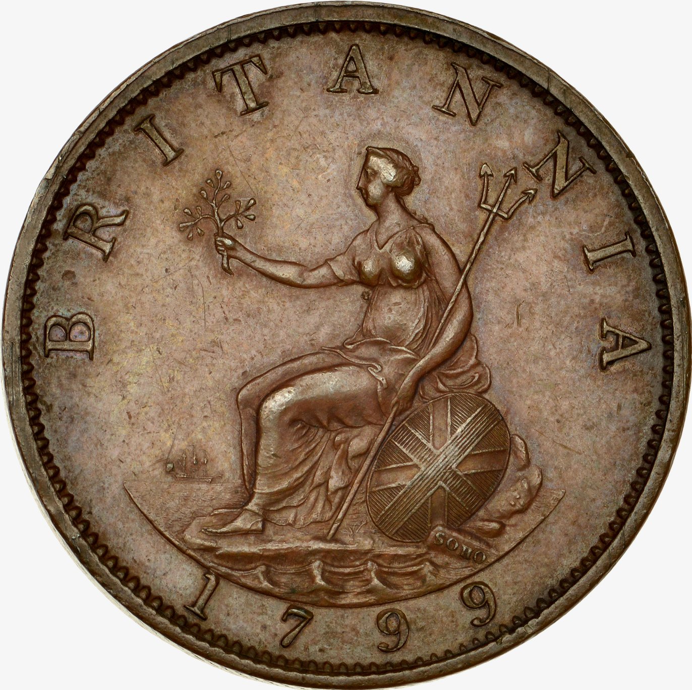 1799 pattern halfpenny in bronzed copper (late Soho) BMC 1246 [KH24] Scarce