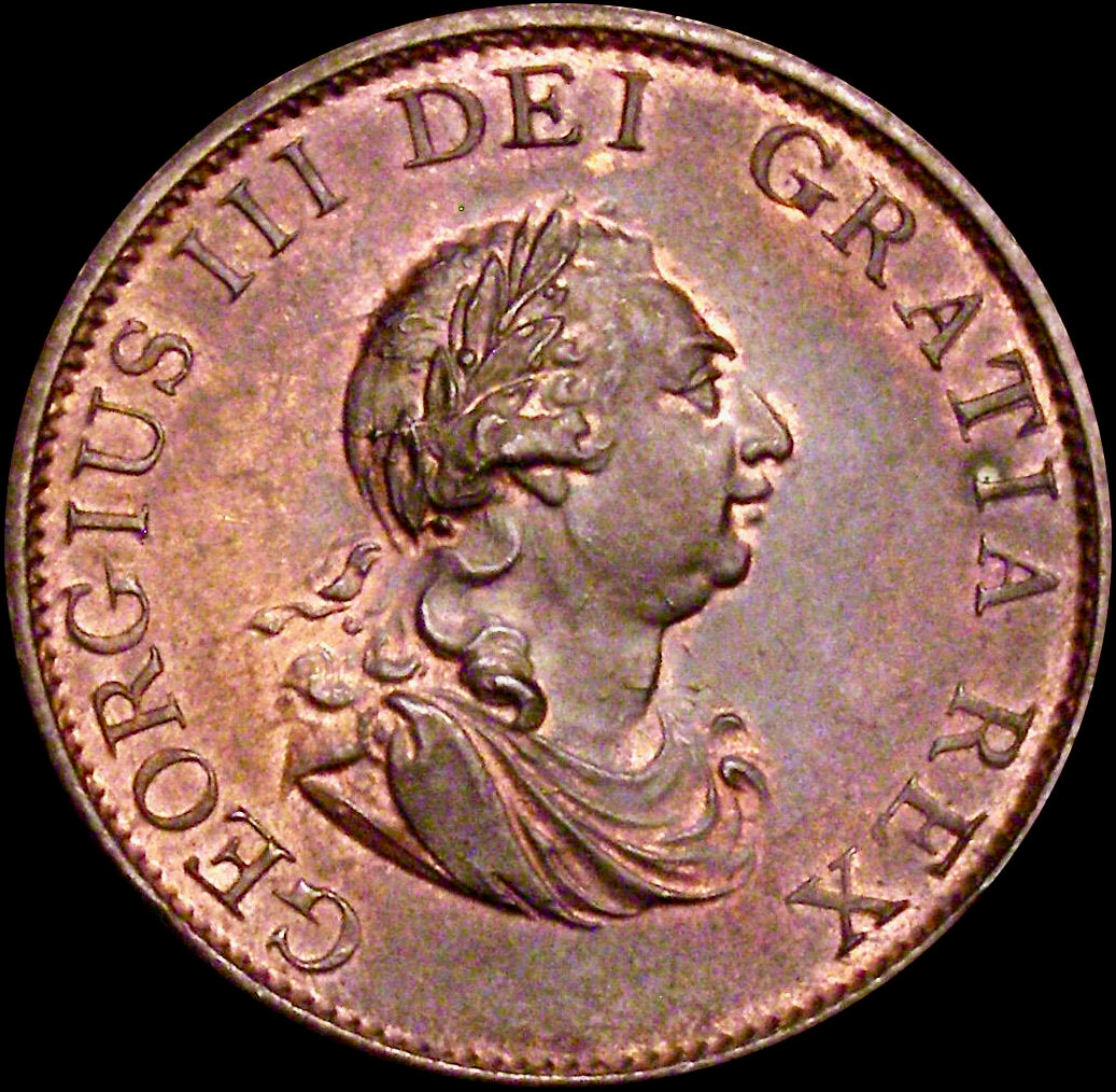 1799 Halfpenny S3774 BMC 1248 5 Gunports UNC