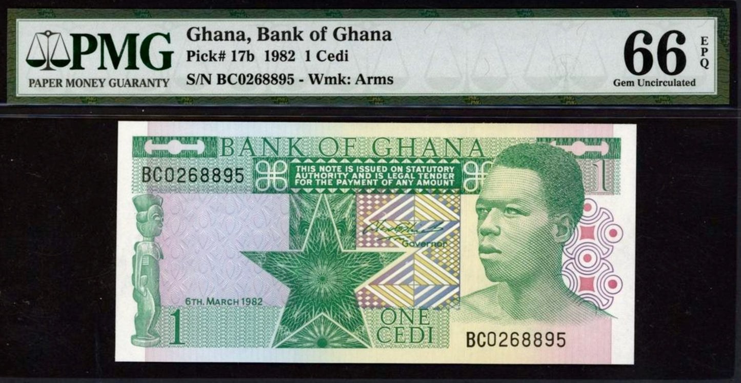 GHANA P.17b 1982 1 Cedi GEM 66 UNC