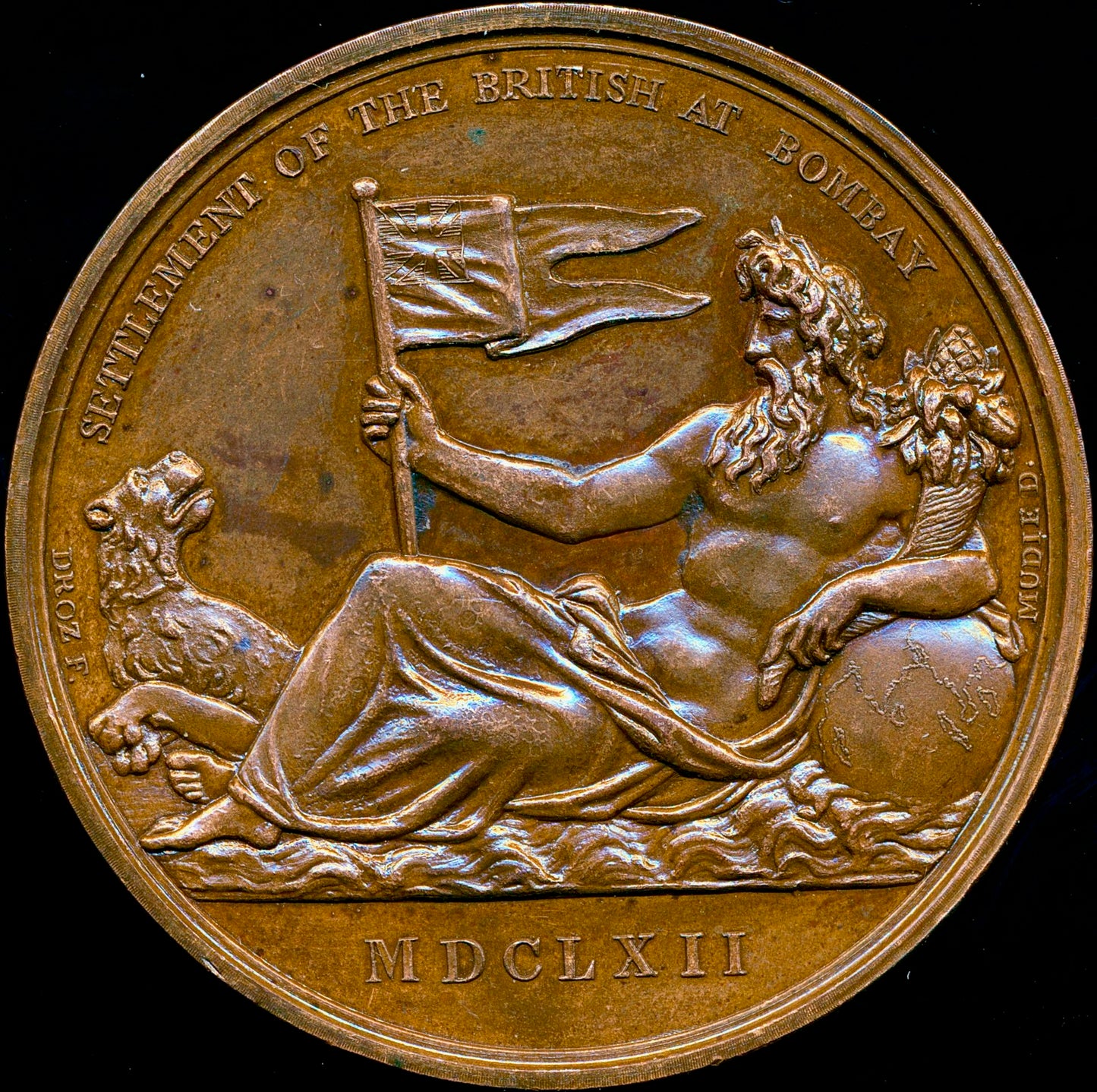 1804 Settlement of the British at Bombay in 1662 41mm copper medal BHM 567 E952