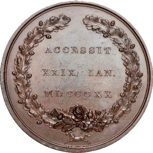 1820 Accession of George IV 70mm bronze medal E1123a var BHM 1010var EF