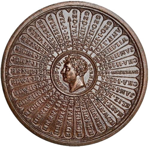 1820 Tables of the Kings of England 38.5mm bronze medal by Thomas Halliday