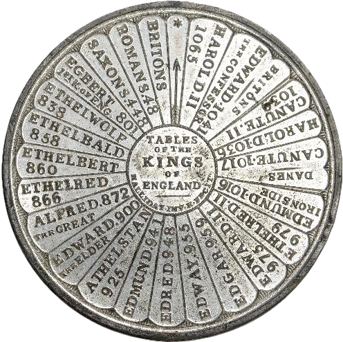 1820 Tables of the Kings of England 38.5mm white metal medal by Thomas Halliday