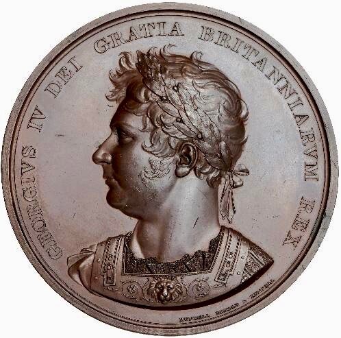 1820 Accession of George IV 70mm bronze medal E1123a var BHM 1010var EF