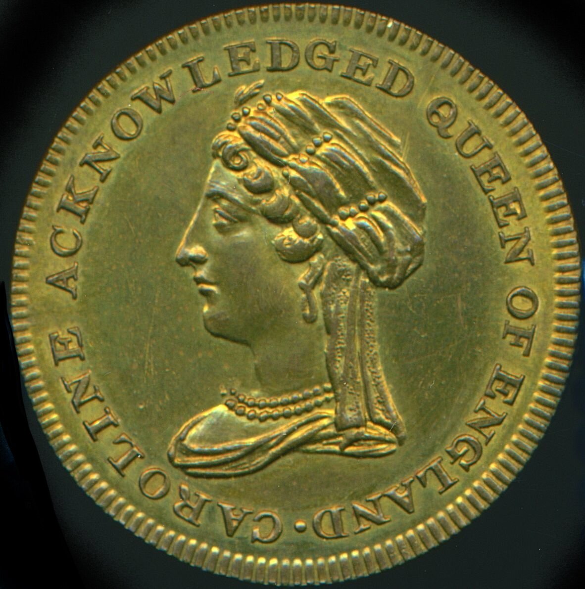 1820 Queen Caroline Acknowledged 25mm brass medal BHM 1039 EF