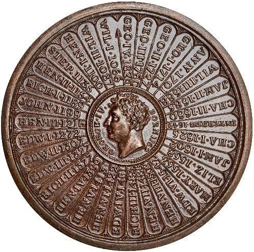 1820 Tables of the Kings of England 38.5mm bronze medal by Thomas Halliday