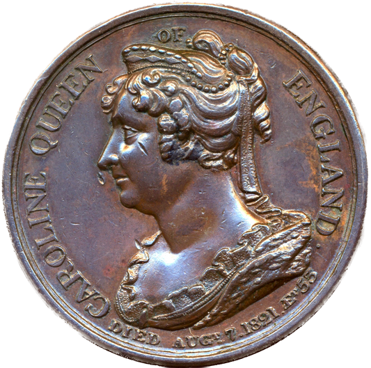 1821 Death of Queen Caroline 41mm bronze medal Rare BHM 1146