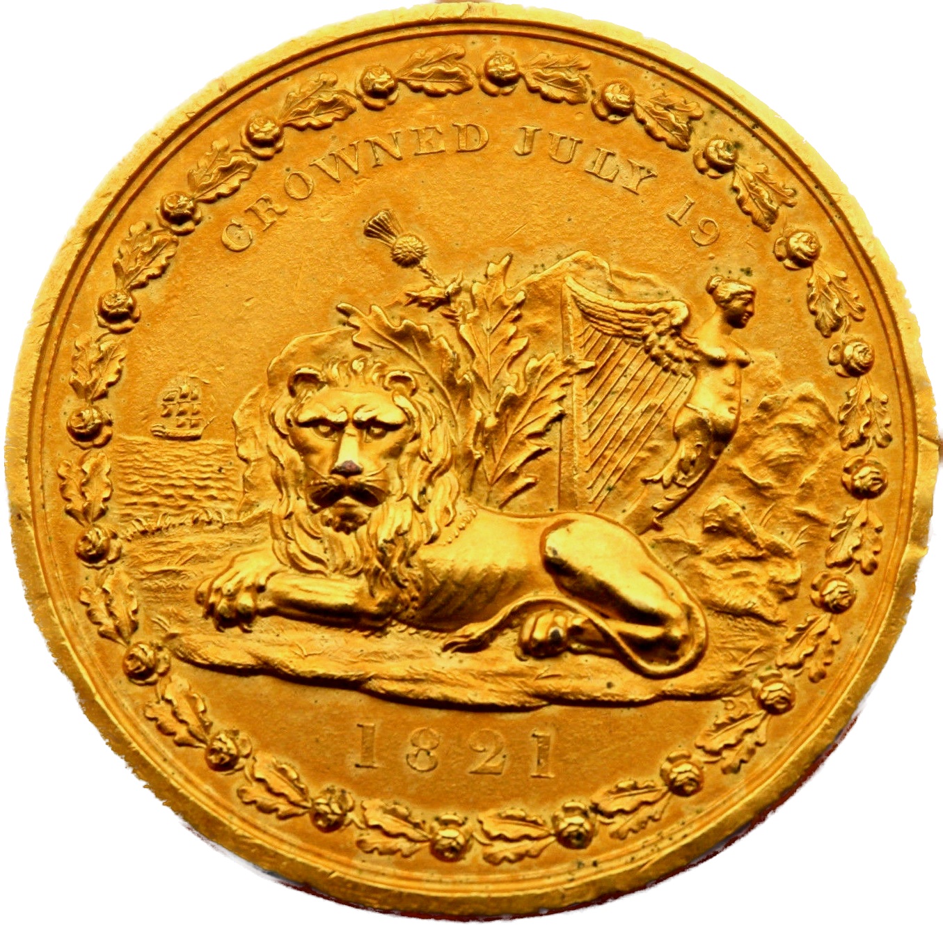 1821 Coronation gilt copper medal BHM 1090 UNC