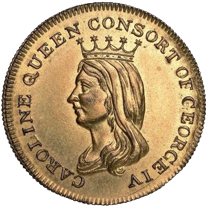 1821 Death of Queen Caroline 25mm brass medal BHM 1154 EF