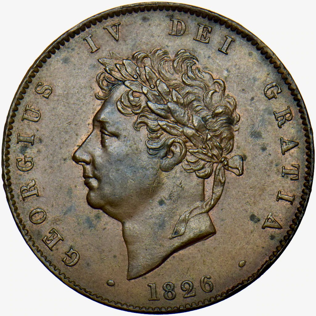 1826 Halfpenny S3824 BMC 1433 Two raised lines UNC