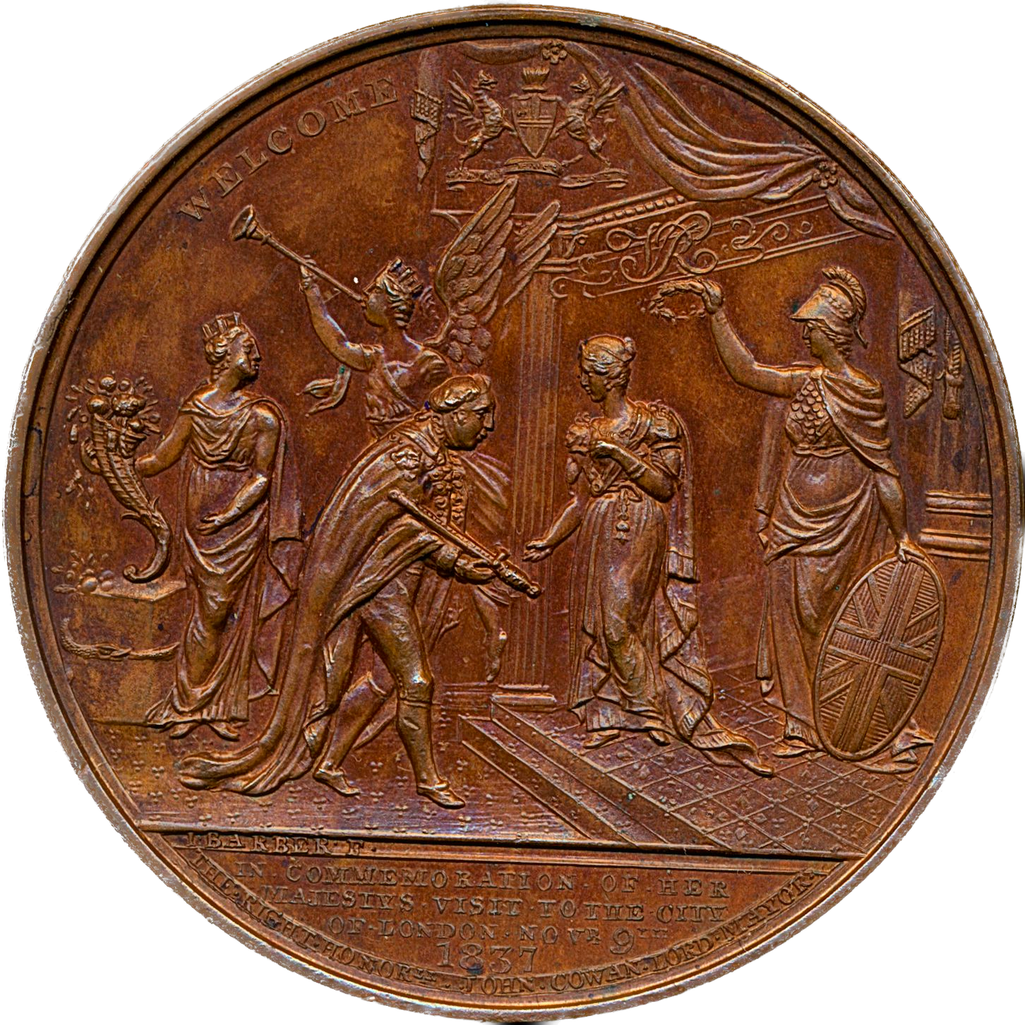 1837 Royal Visit to City of London 61mm bronze medal E1303 BHM 1772