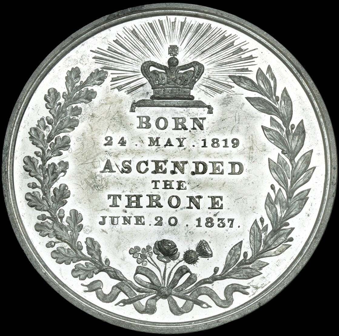 1837 Accession 62mm white metal medal Very rare E1296 BHM 1756 NEF