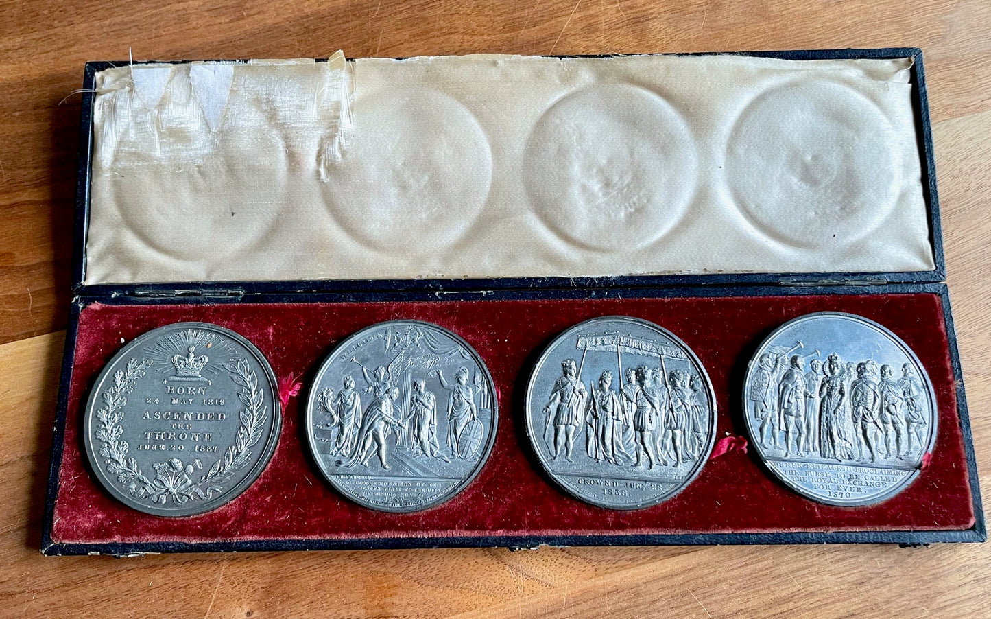 1837 A set of four 62mm white metal medals by J Barber in contemporary box Very rare