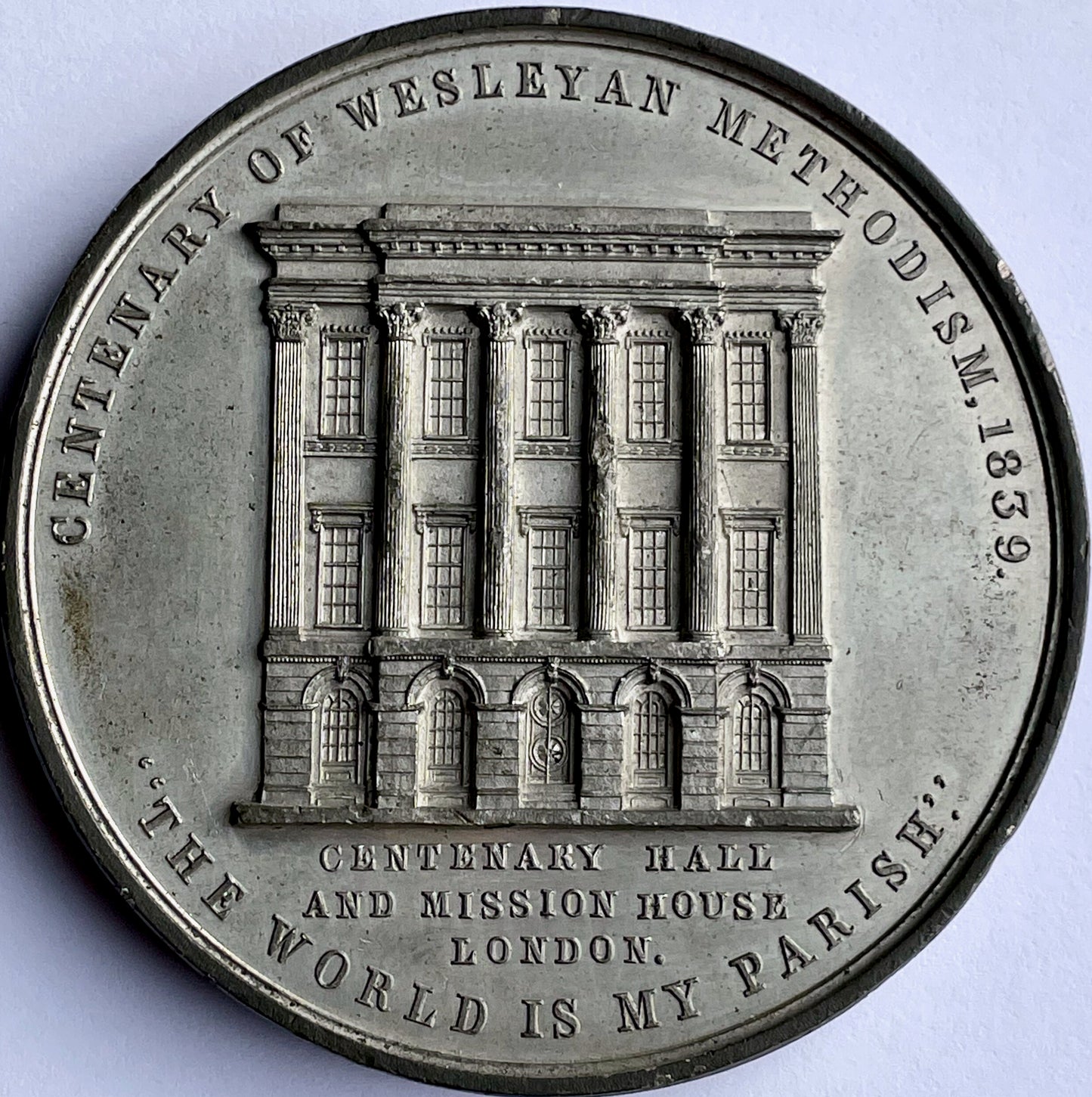 1839 Centenary of Wesleyan Methodism 65mm white metal medal BHM 1895 E 1329