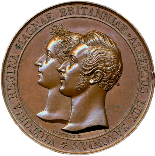 1840 Wedding of Victoria to Prince Albert 45mm bronze medal by Helfricht E1338 EF