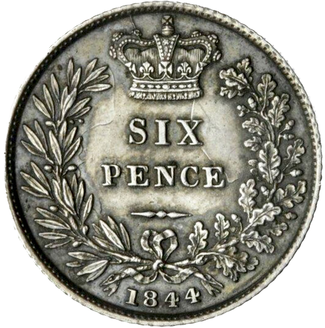 1844 Sixpence First young head normal 44 S3908 ESC 3178 Scarce EF