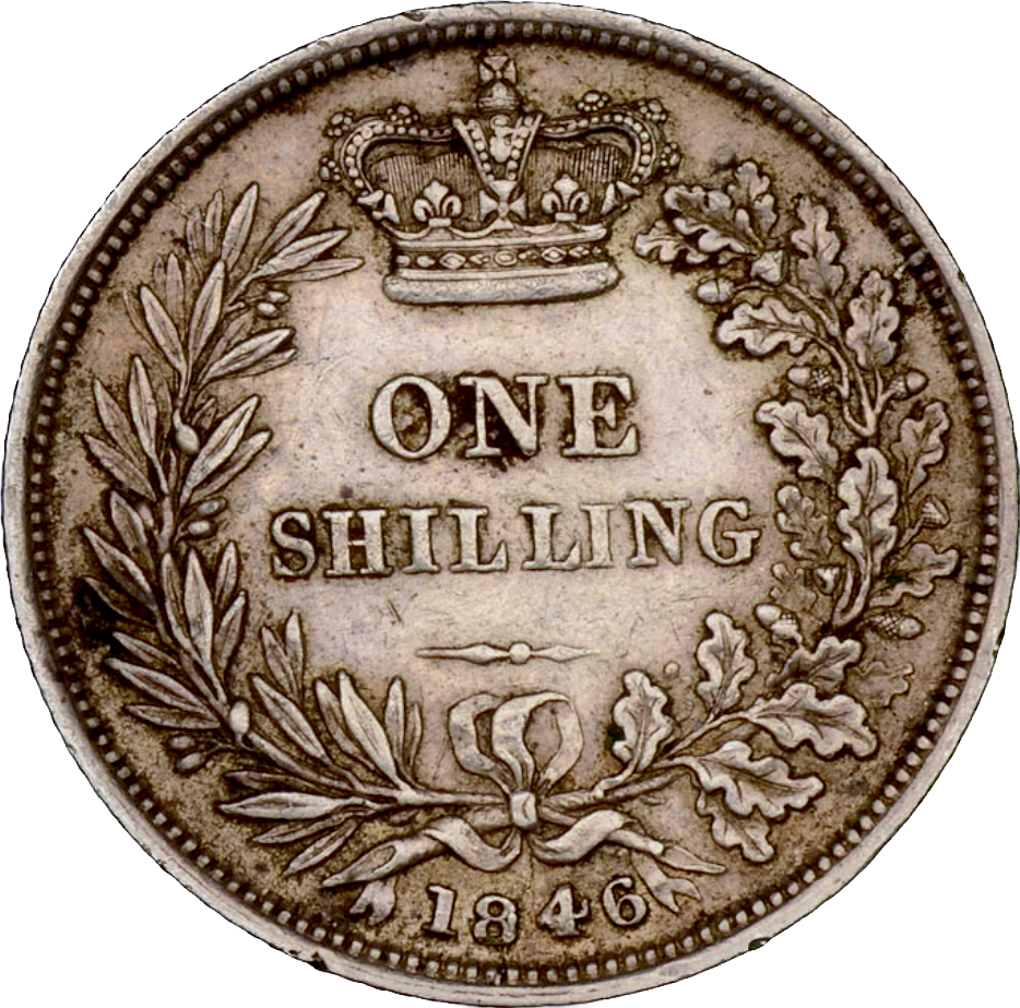 1846 Shilling 8 over 9 Second young head S3904 ESC 2992 Scarce NEF