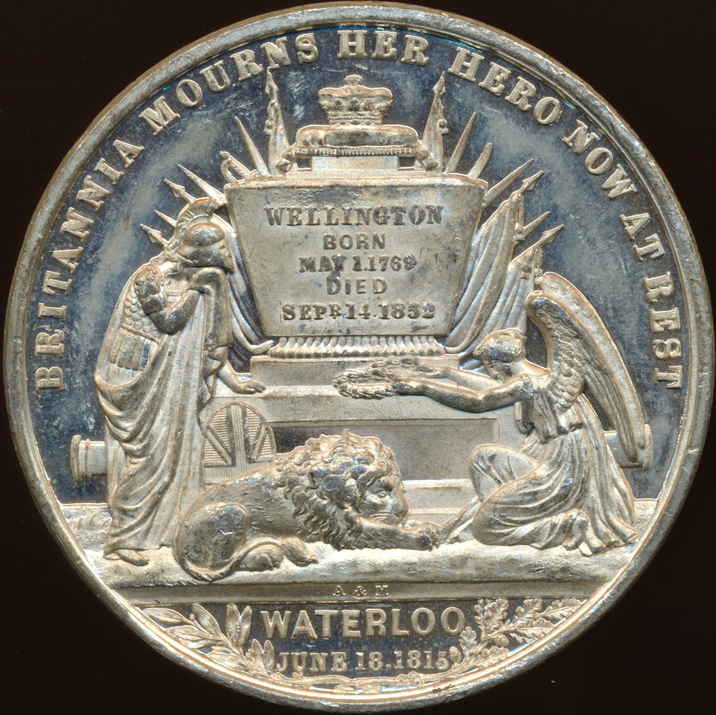 1852 Death of Wellington 51mm white metal medal BHM 2475 EF