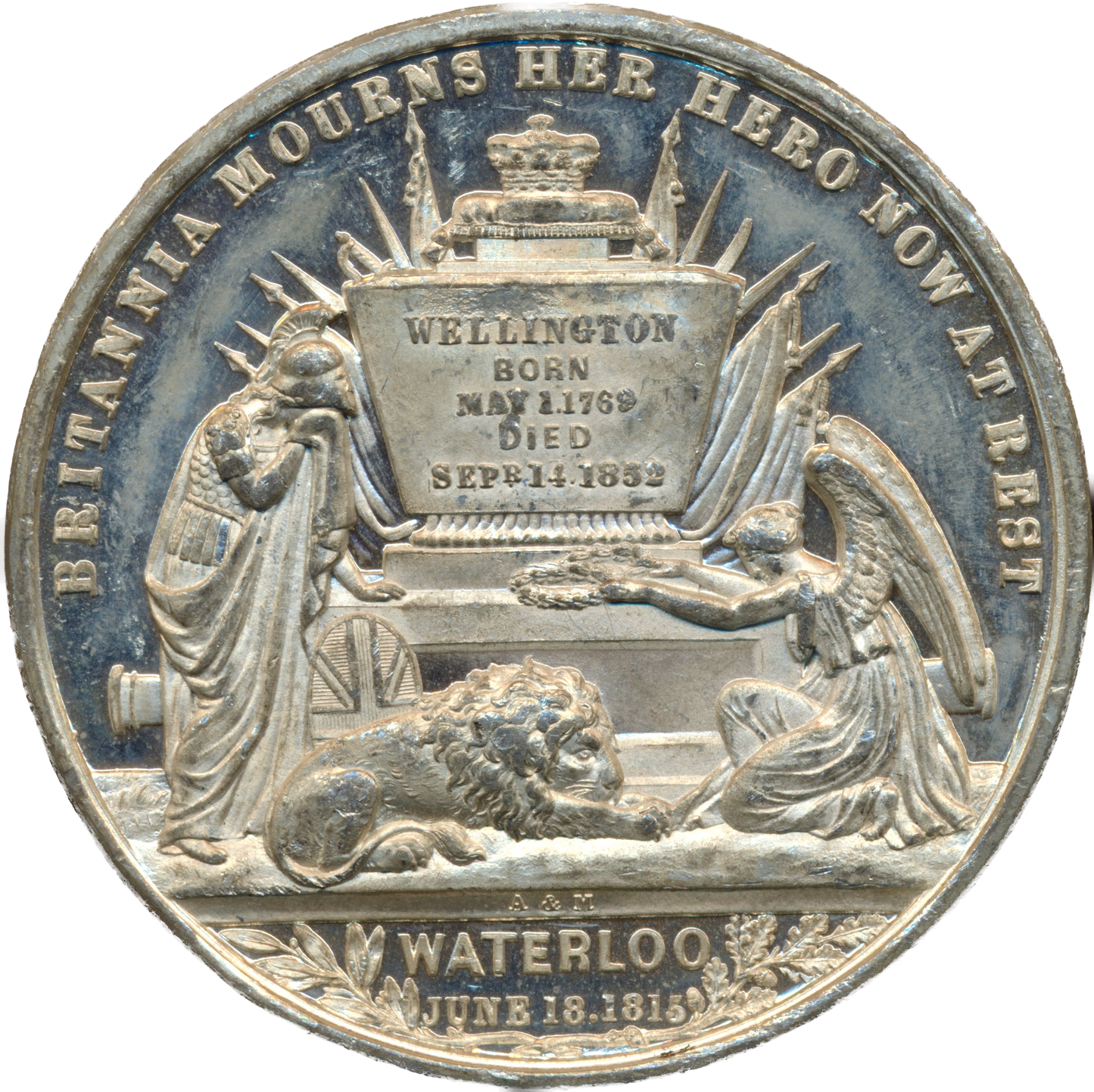 1852 Death of Wellington 51mm white metal medal BHM 2475 EF