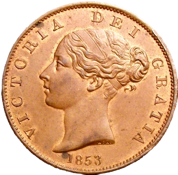 1853 Halfpenny S3949 BMC 1539 Italic 5 in date AUNC/UNC