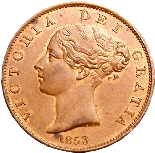 1853 Halfpenny S3949 BMC 1539 Italic 5 in date AUNC/UNC