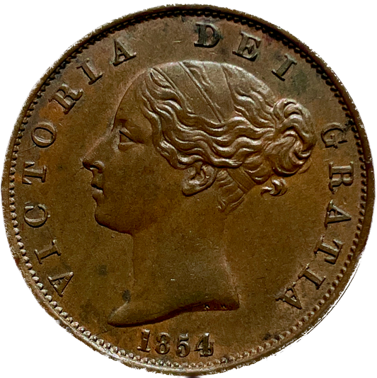 1854 Halfpenny S3949 BMC 1542 Upturned A for V in VICTORIA GEF