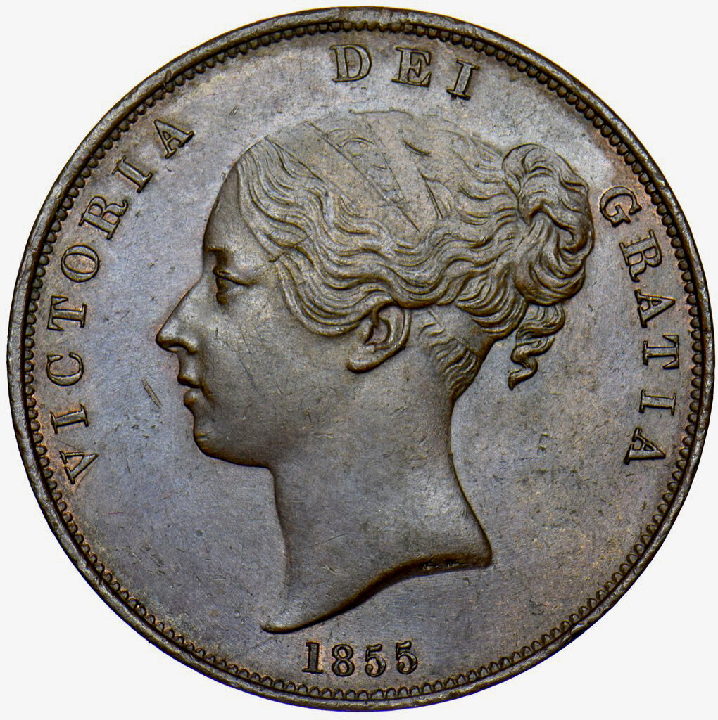 1855 Penny Near colon Plain trident BMC 1509 AUNC