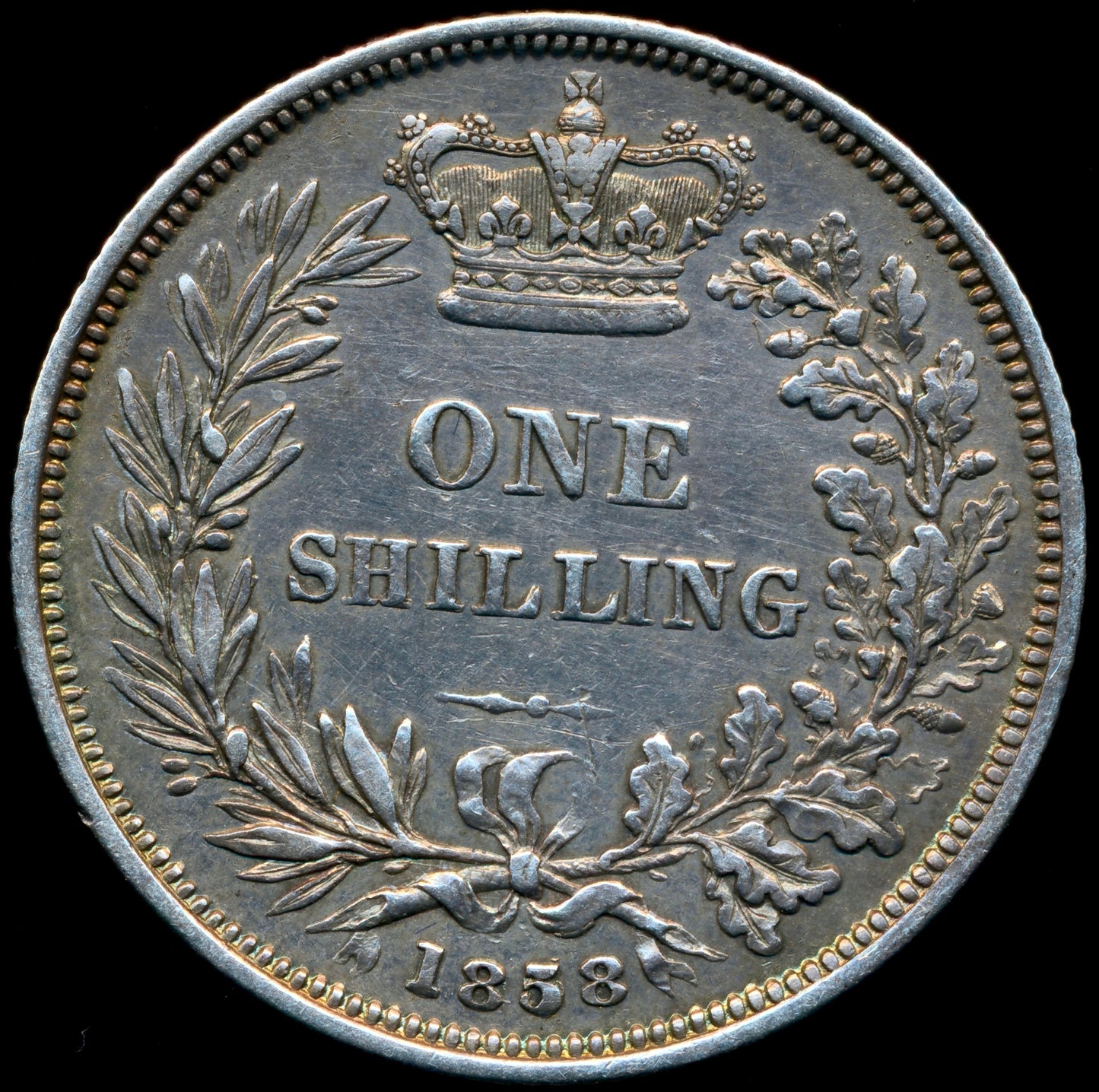 1858/58 Shilling Second young head S3904 ESC 3013 Excessively rare (R4) VF