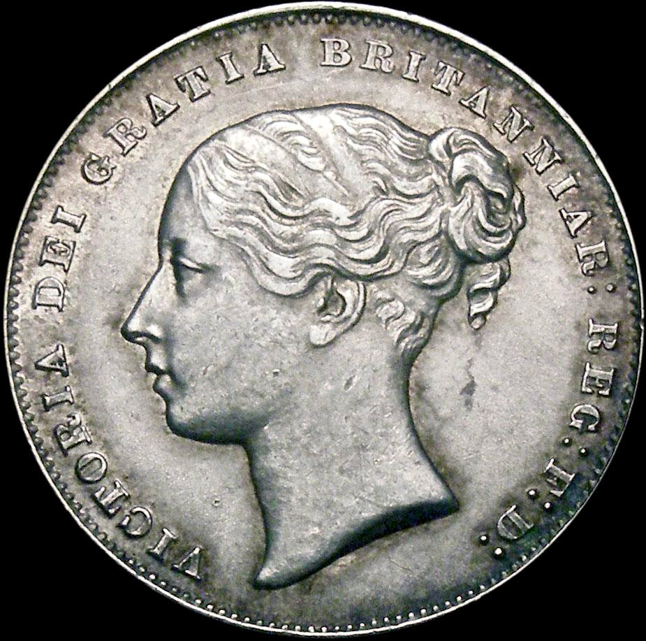 1858/9 Shilling Second young head S3904 ESC 3014 Extremely rare (R4) AUNC LCGS70