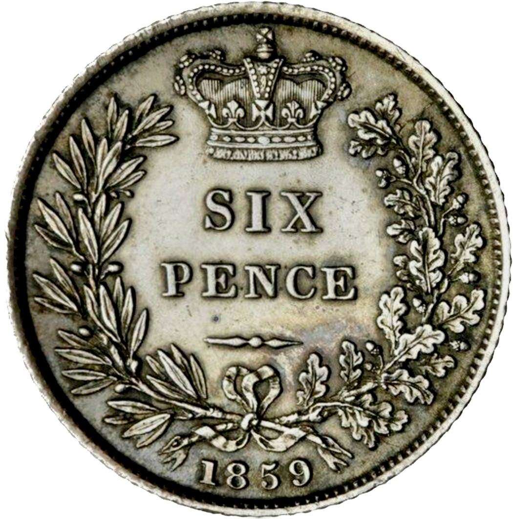 1859 Sixpence First young head S3908 ESC 3203 Rare NEF