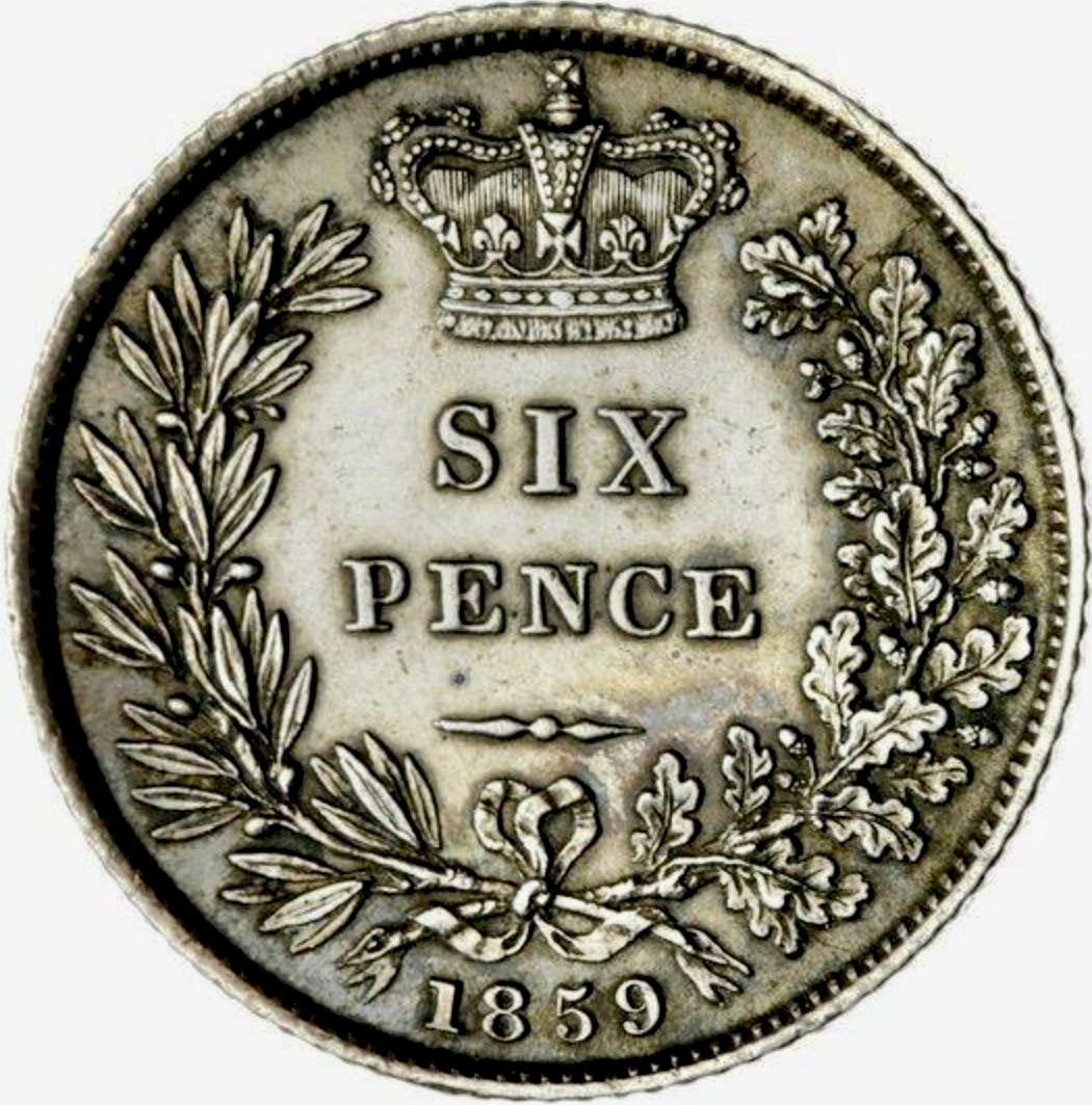 1859 Sixpence First young head S3908 ESC 3203 Rare NEF