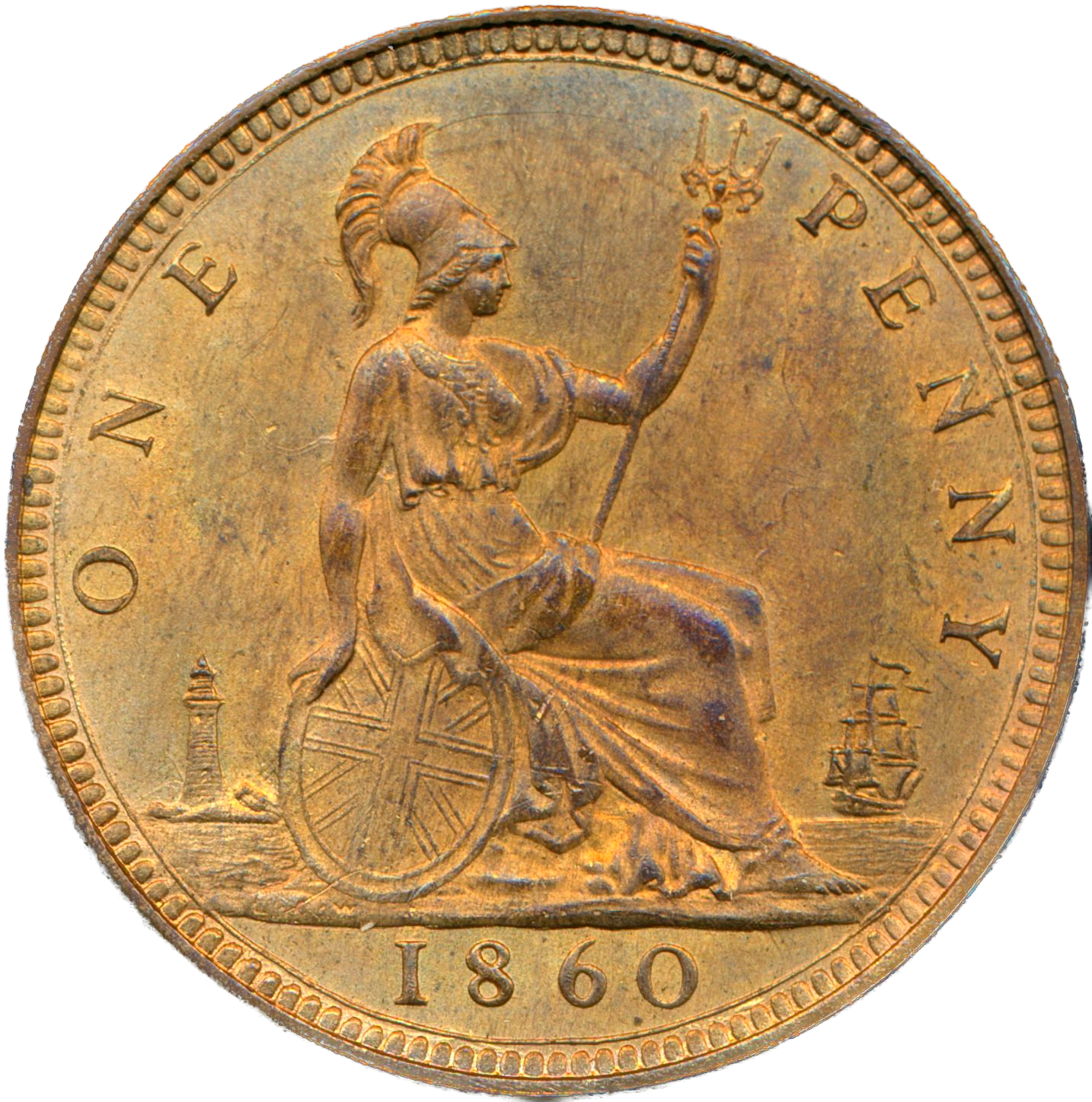 1860 Penny S3954 F10 Obv 2 Rev D UNC