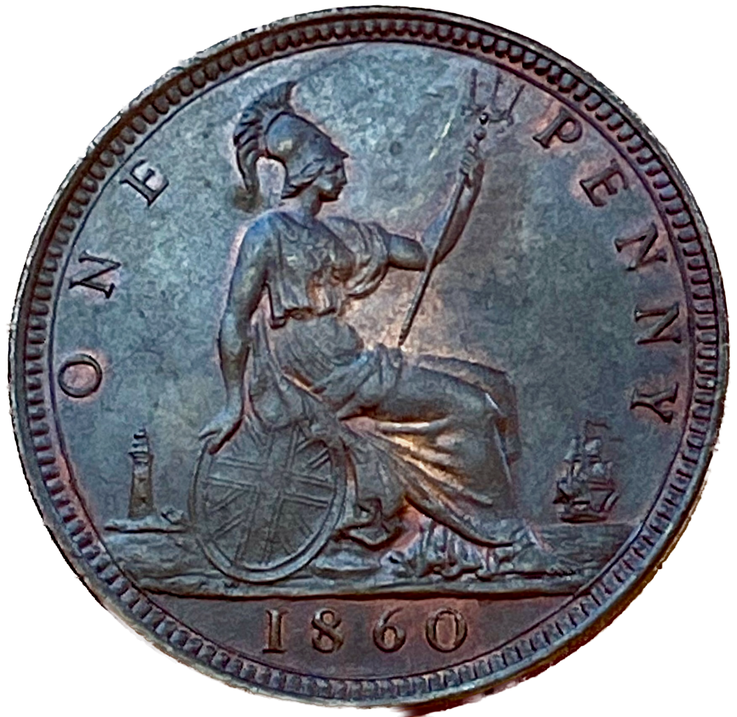 1860 Penny S3954 F15 Obv 4 Rev D AUNC
