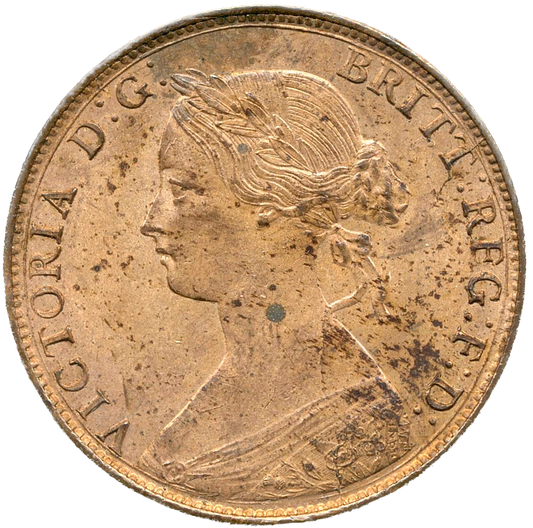 1861 Halfpenny F276 Obv 6 Rev E Very rare (R13) AUNC/EF