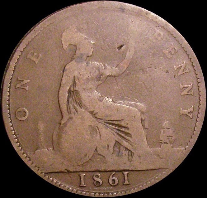 1861 Penny S3954 F28 Obv 5 Rev G Excessively rare (R18) Fair