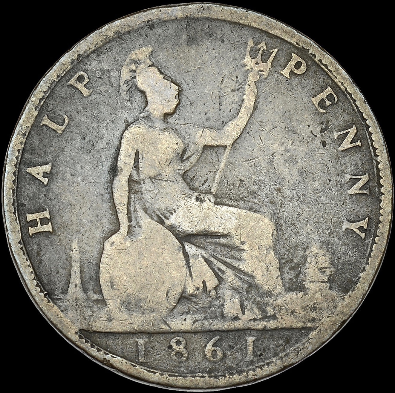 1861 Halfpenny HALP  F Rare (R5)