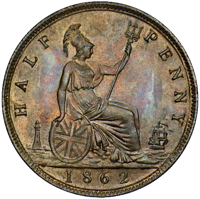 1862 Halfpenny F289 Obv 7 Rev G AUNC