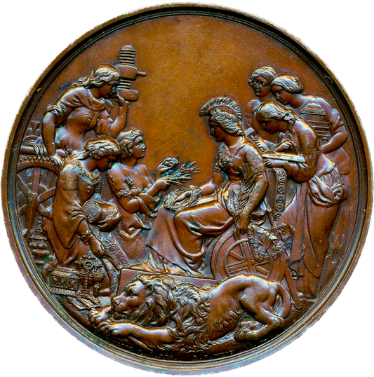 1862 International Exhibition 76.5mm official prize copper medal by LC Wyon BHM 2747 E 1553