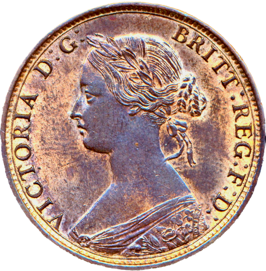 1863 Halfpenny F294 Small 3 Rare (R10) UNC