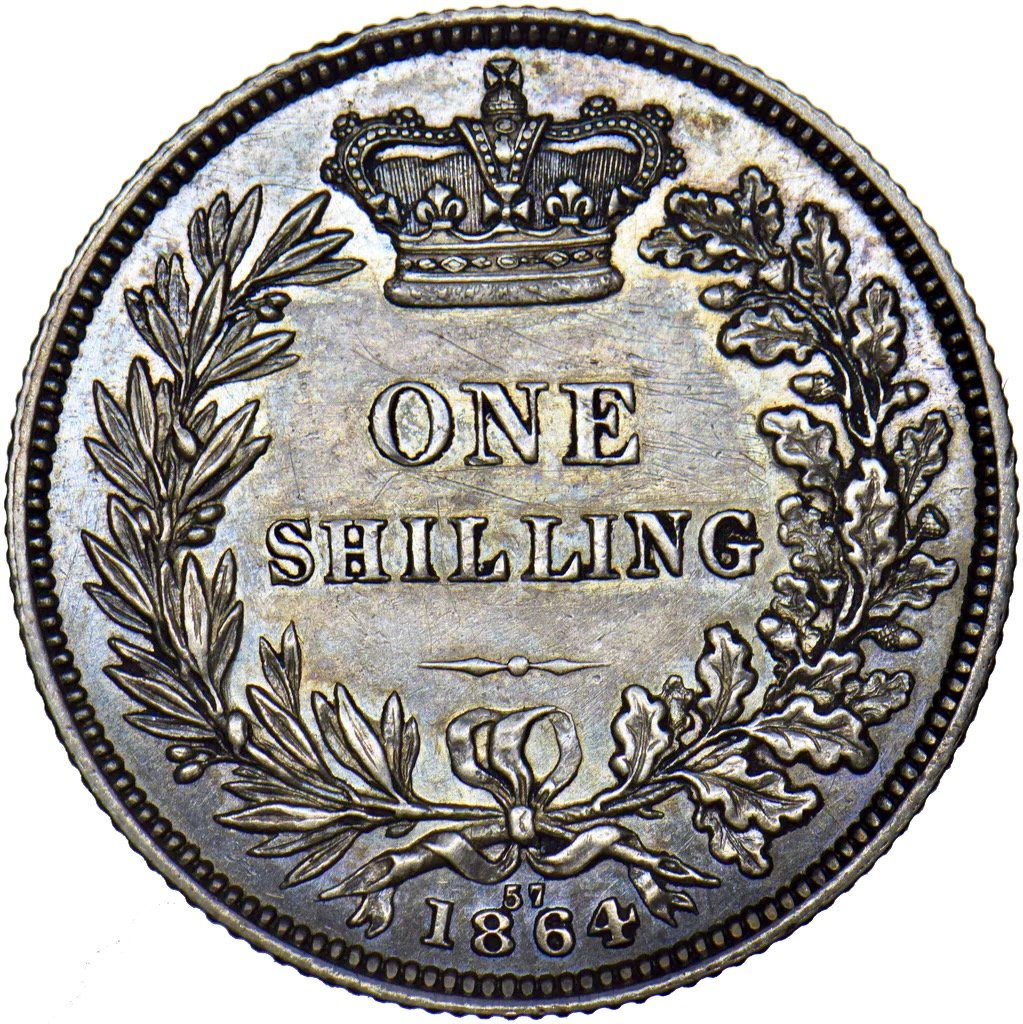 1864 Shilling Second young head die 57 S3905 ESC 3024 UNC