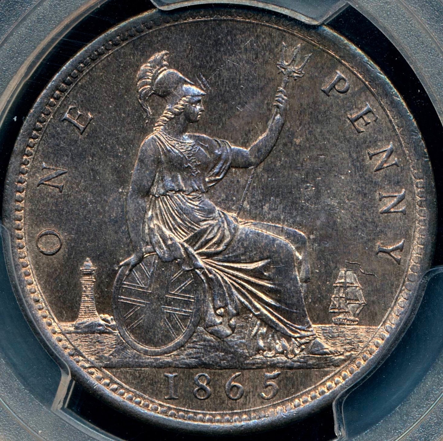 1865 Penny Unaltered date F50 UNC MS64RB