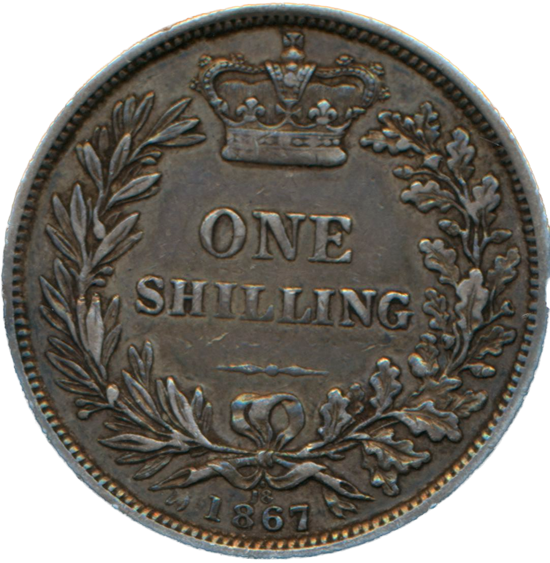 1867 Shilling Second young head die 18 Pellet above die number S3905 ESC 3035 Very rare (R3) F