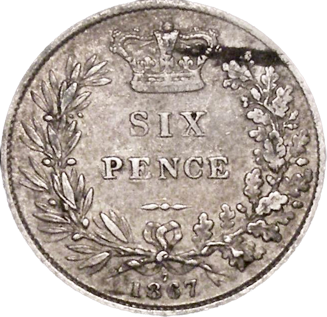 1867 Sixpence Second young head die 7 S3909 ESC 3213 Very rare (R2) VF