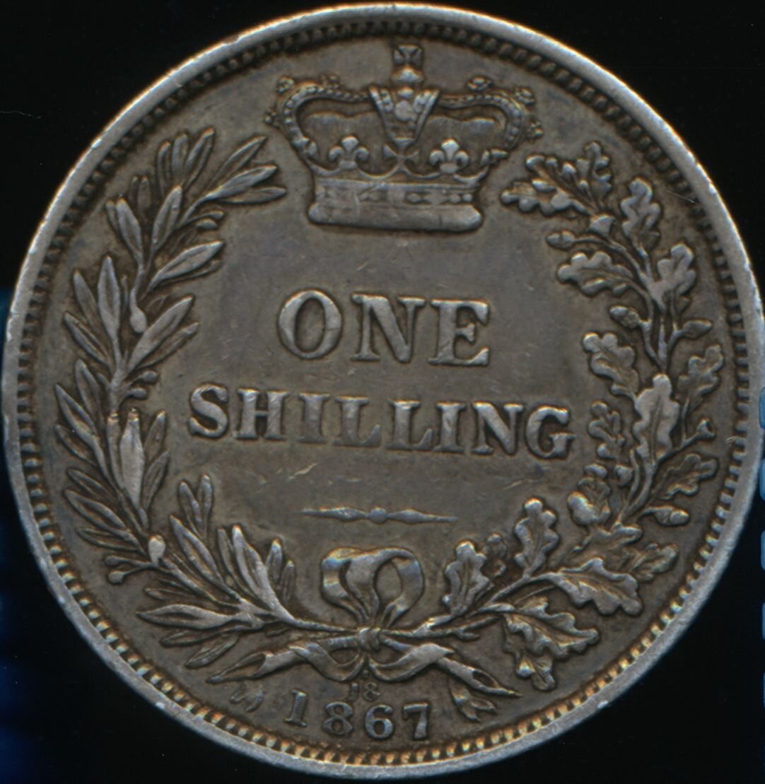 1867 Shilling Second young head die 18 Pellet above die number S3905 ESC 3035 Very rare (R3) F