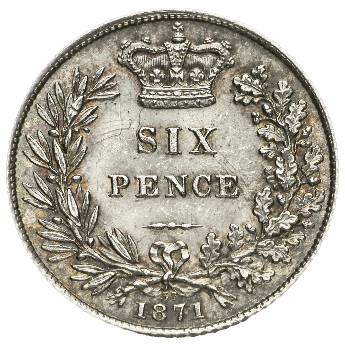 1871 Sixpence Second young head die 37 S3910 ESC 3223 Rare UNC